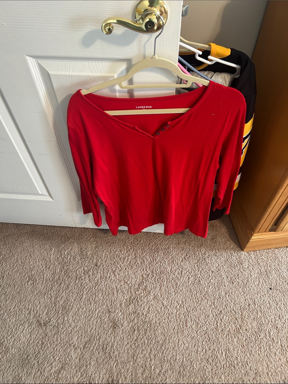 Lands' End Red V-Neck Long-Sleeve Knit Top